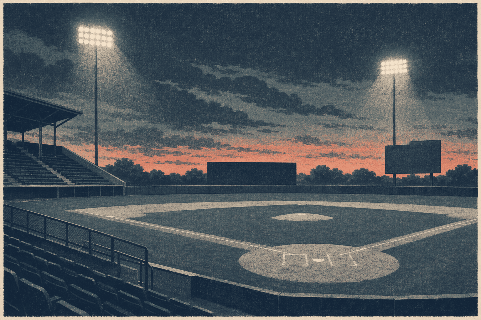 evening baseball stadium - illustration, Jake Team LLC