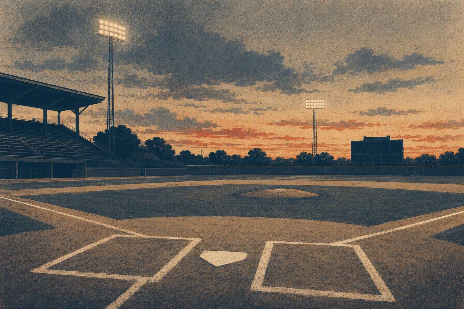 Baseball stadium twilight - illustration, Jake Team LLC