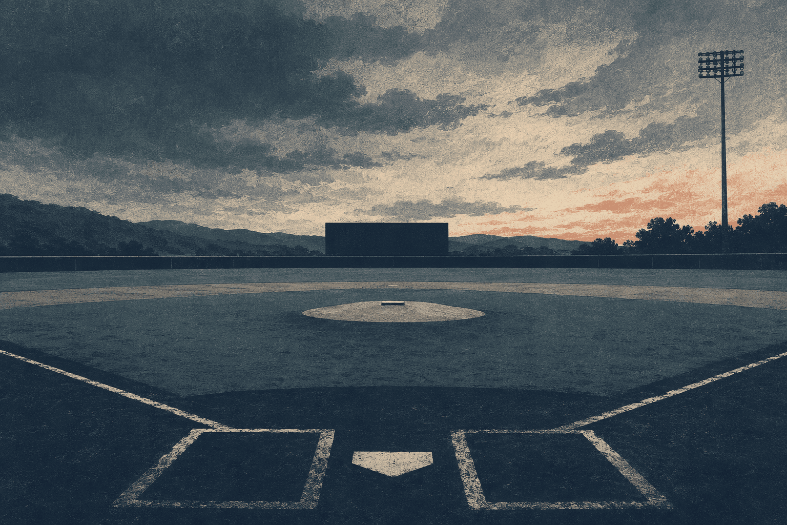 baseball field at dusk - illustration, Jake Team LLC