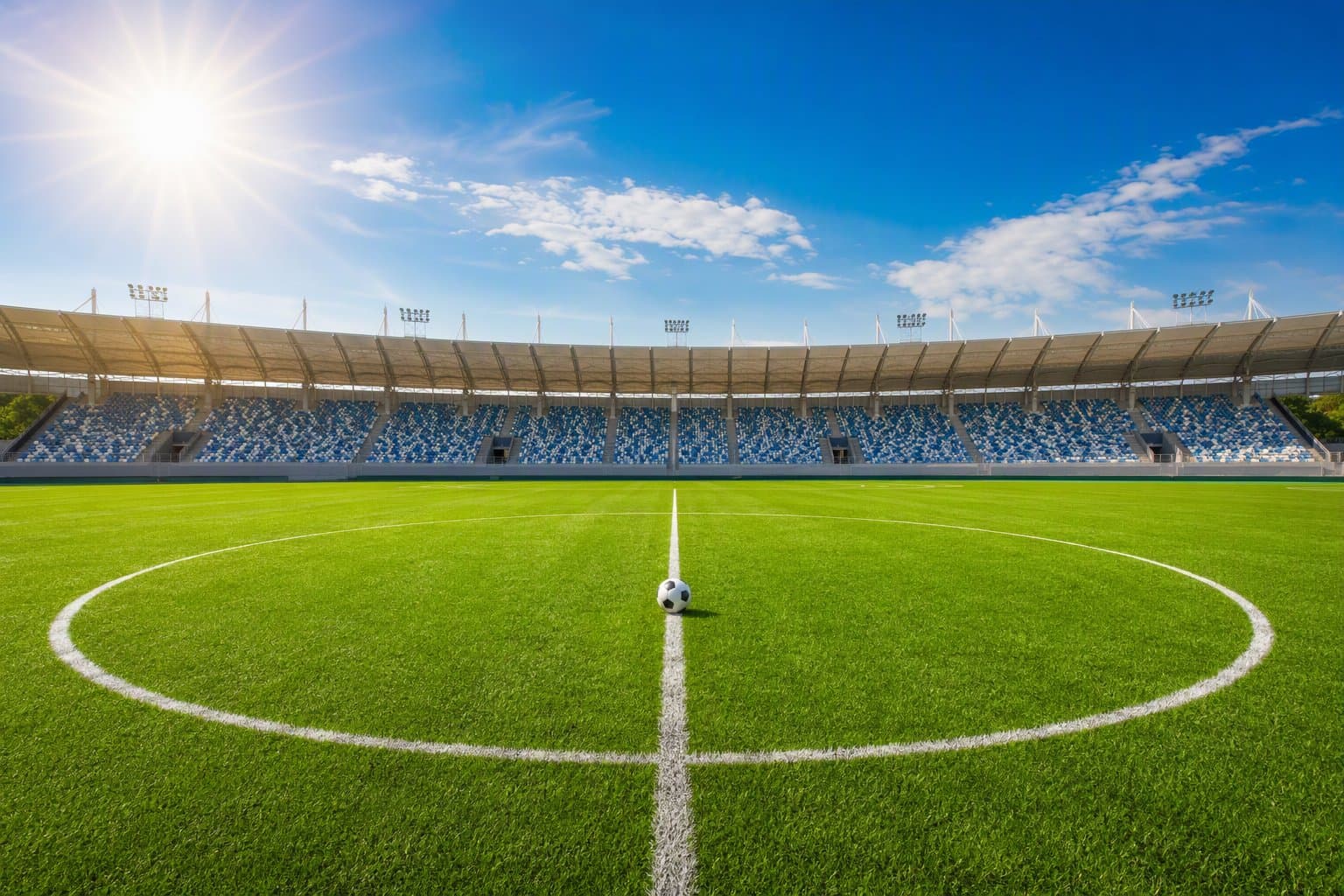Sunlit soccer stadium - illustration, Jake Team LLC