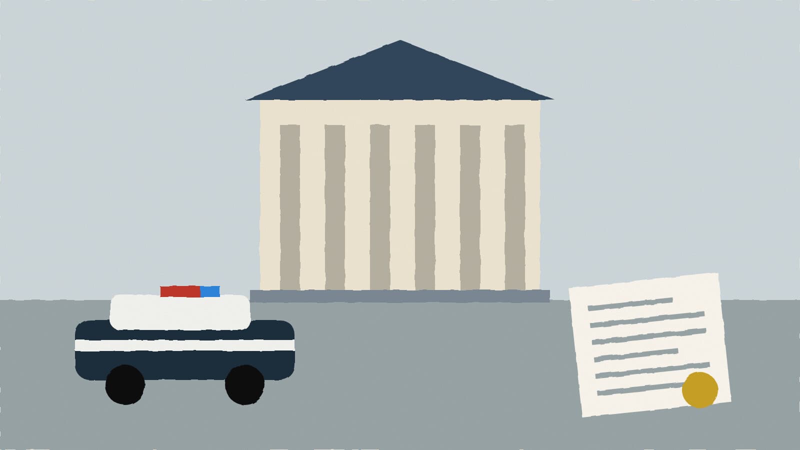Patrol car and city hall - illustration, Jake Team LLC