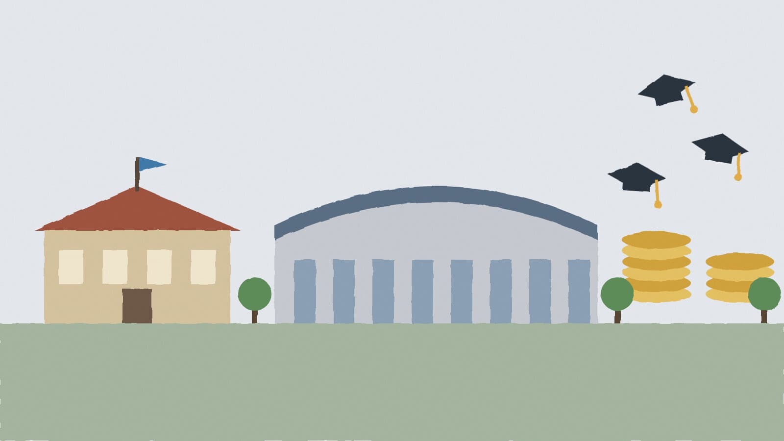 Arena and school graduation caps - illustration, Jake Team LLC