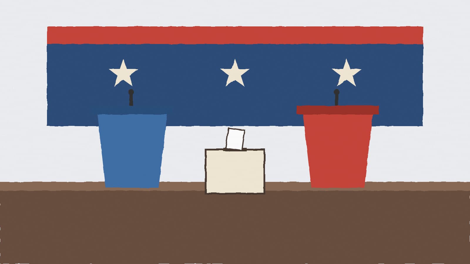 Two lecterns at candidate forum - illustration, Jake Team LLC