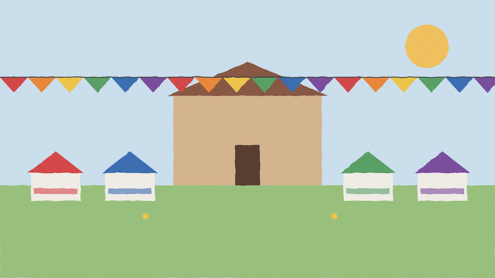 Festival booths and colorful bunting - illustration, Jake Team LLC