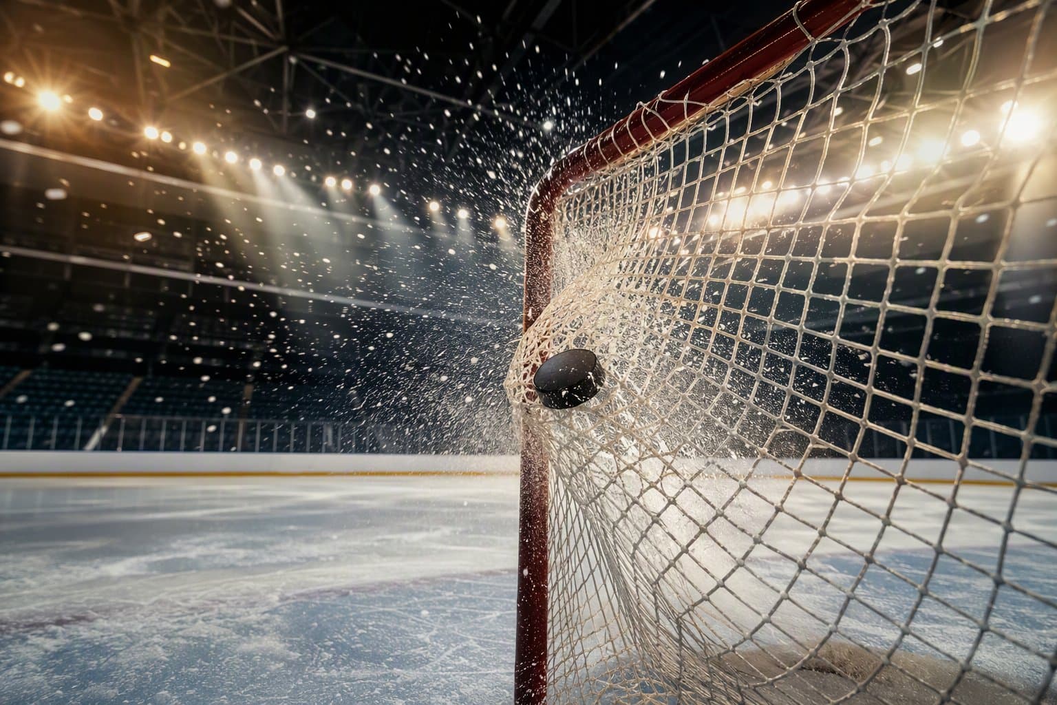 A puck bulging the back of the net - AI-generated illustration, Jake Team LLC